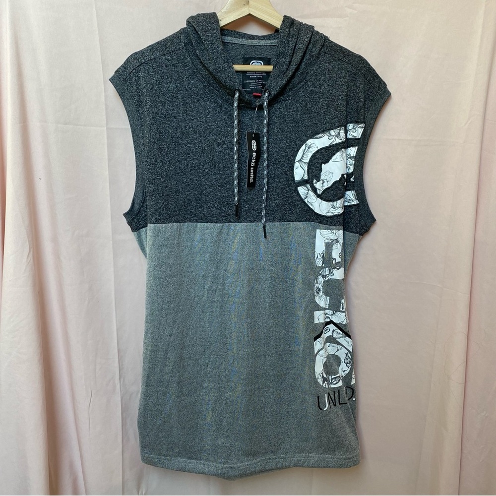 NWT Ecko Unltd Men's Sleeveless Hoodie Size XL Gray Two-Toned Athleisure Cotton